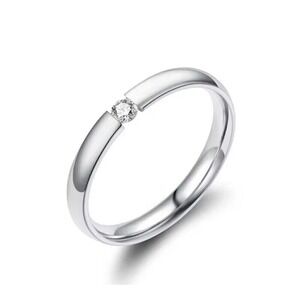 14k Silver Ring over steel CZ‎ Stone 316L Steel Band Minimalist Stacking Ring